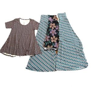 NWT Lularoe Sz Small Bundle 4 Pc Lot Maxi Azure Skirt Perfect T Shirt Top Print